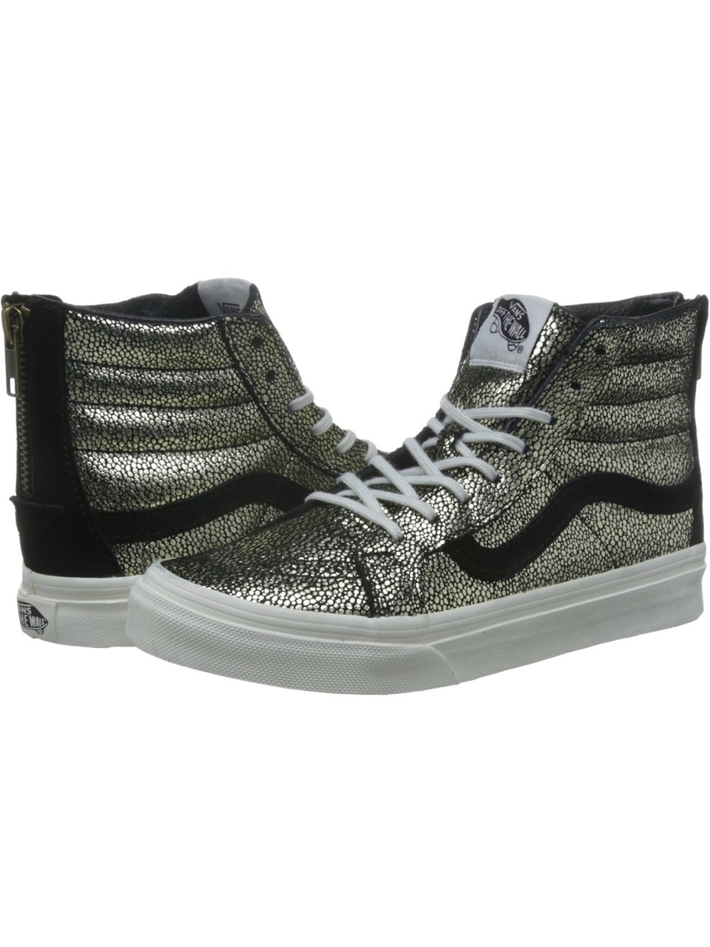 VANS SK8-Hi Slim Metallic Gold Black Leather High Top Sneaker Women 6.5 / Men 5